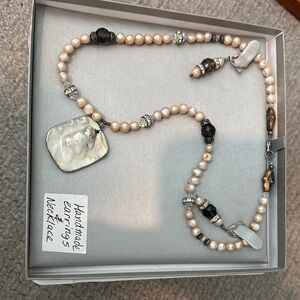 Elegant Pearl and Silver Necklace and Earrings